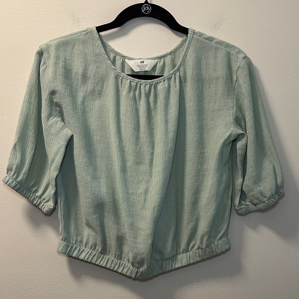 H&M Girls Light Green Puff Sleeve Blouse Sz 18